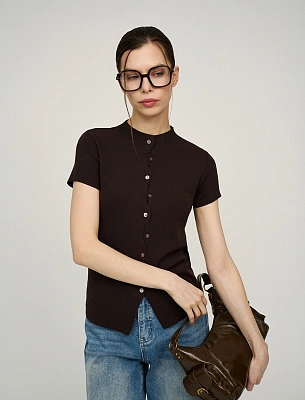 Коричневый женский джемпер с волнообразной застежкой хлопок Hass