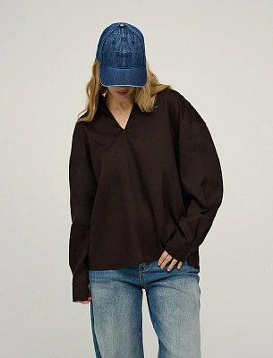 Коричневая женская блузка с воротником из крапивы крапива Hass