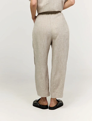 Бежевые женские брюки "Алладины" изо льна лен Hass