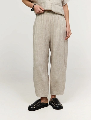 Бежевые женские брюки "Алладины" изо льна лен Hass