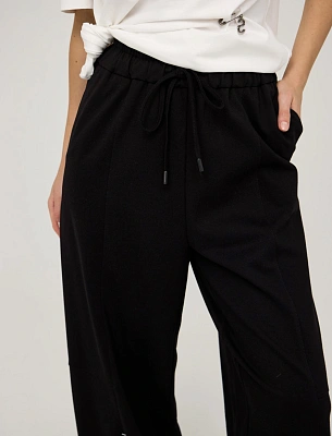 Черные женские брюки-баррель с закрепками хлопок Hass