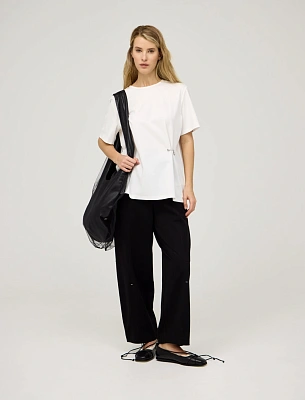 Черные женские брюки-баррель с закрепками хлопок Hass