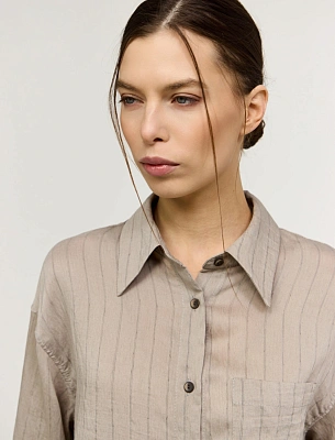 Бежевая женская рубашка в полоску  хлопок Hass