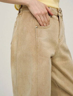 Бежевые женские джинсы с рельефными швами  хлопок Hass