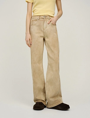 Бежевые женские джинсы с рельефными швами  хлопок Hass