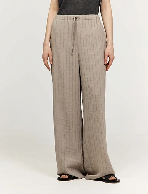 Бежевые женские брюки в полоску  хлопок Hass