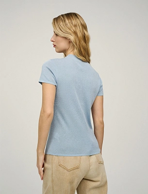 Голубой женский джемпер с волнообразной застежкой хлопок Hass