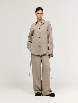 Бежевые женские брюки в полоску  хлопок Hass