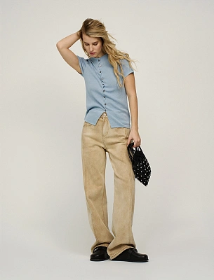 Голубой женский джемпер с волнообразной застежкой хлопок Hass