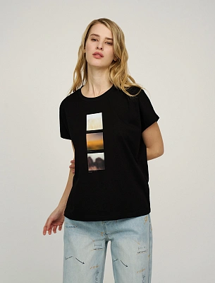 Черная женская футболка "Абстракция" хлопок Hass