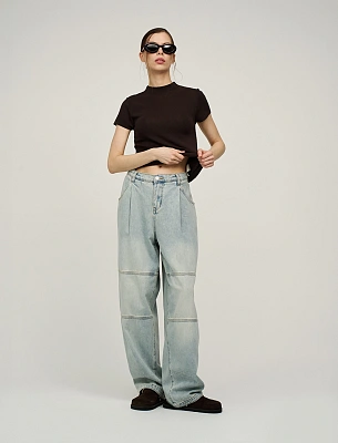 Голубые женские джинсы-баррель хлопок Hass