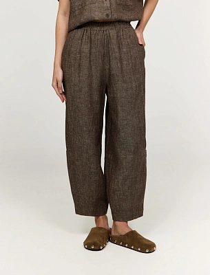 Коричневые женские брюки "Алладины" изо льна лен Hass