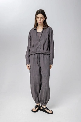 Серые женские брюки с резами хлопок Hass