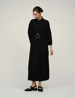 Черное женское Платье-рубашка хлопок Hass