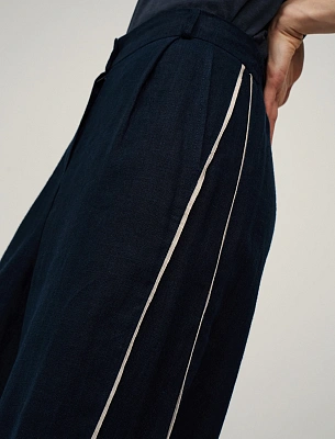 Синие женские брюки изо льна с кантами лен Hass