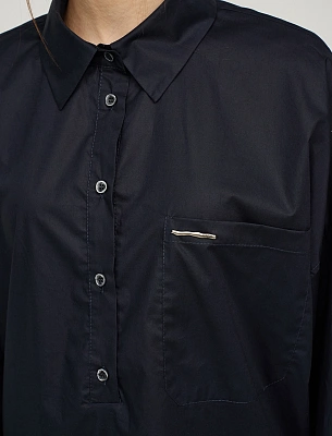 Синяя женская блузка О-силуэта хлопок Hass