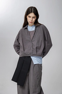 Серая женская блузка с углообразным вырезом хлопок Hass