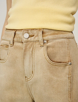 Бежевые женские джинсы с рельефными швами  хлопок Hass