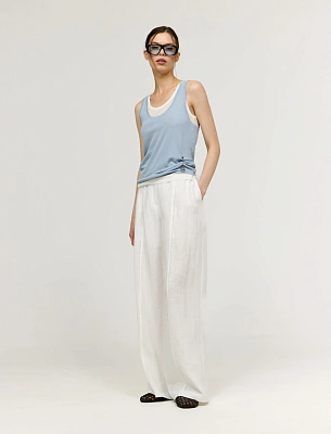 Белые женские широкие  брюки изо льна лен Hass