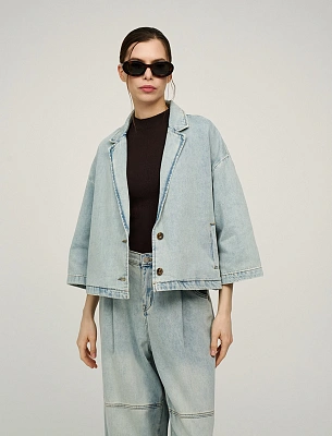 Голубой женский жакет из денима хлопок Hass