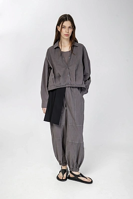 Серая женская блузка с углообразным вырезом хлопок Hass