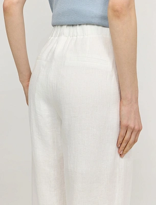 Белые женские широкие  брюки изо льна лен Hass