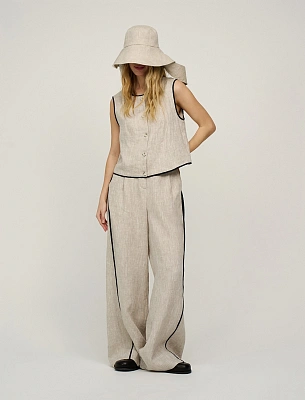 Бежевая панама с широкими полями лен Hass