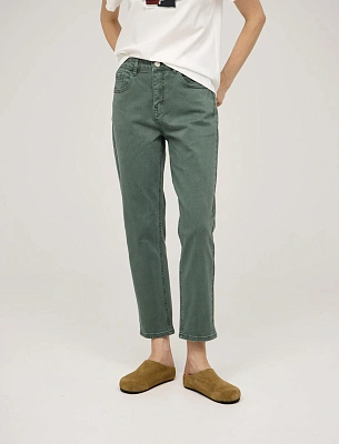 Зеленые женские базовые джинсы зауженные хлопок Hass