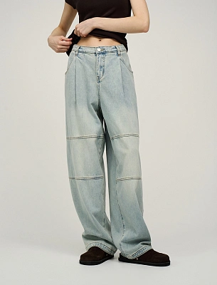 Голубые женские джинсы-баррель хлопок Hass