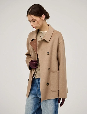 Полупальто женское двубортное с удлиненной спинкой шерсть Hass