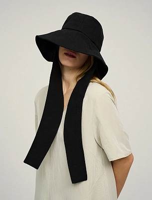 Черная панама с широкими полями лен Hass