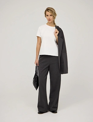 Серые женские широкие брюки с кантом хлопок Hass