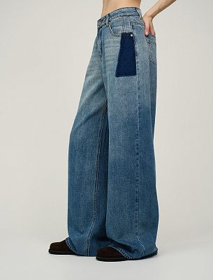 Синие женские джинсы "Контрастные карманы" хлопок Hass