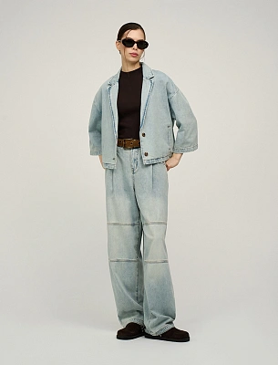 Голубые женские джинсы-баррель хлопок Hass